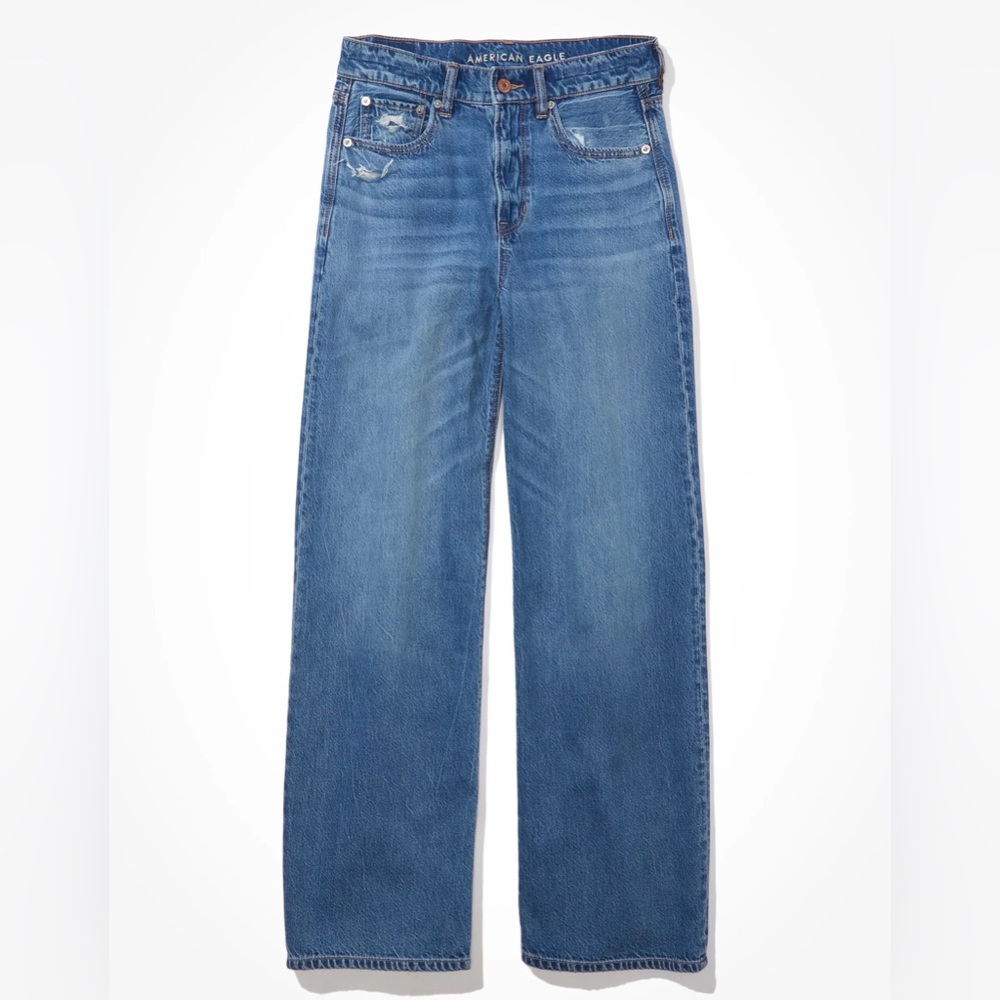 AMERICAN EAGLE SUPER HIGH RISE BAGGY WIDE LEG JEAN SIZE 14 short
